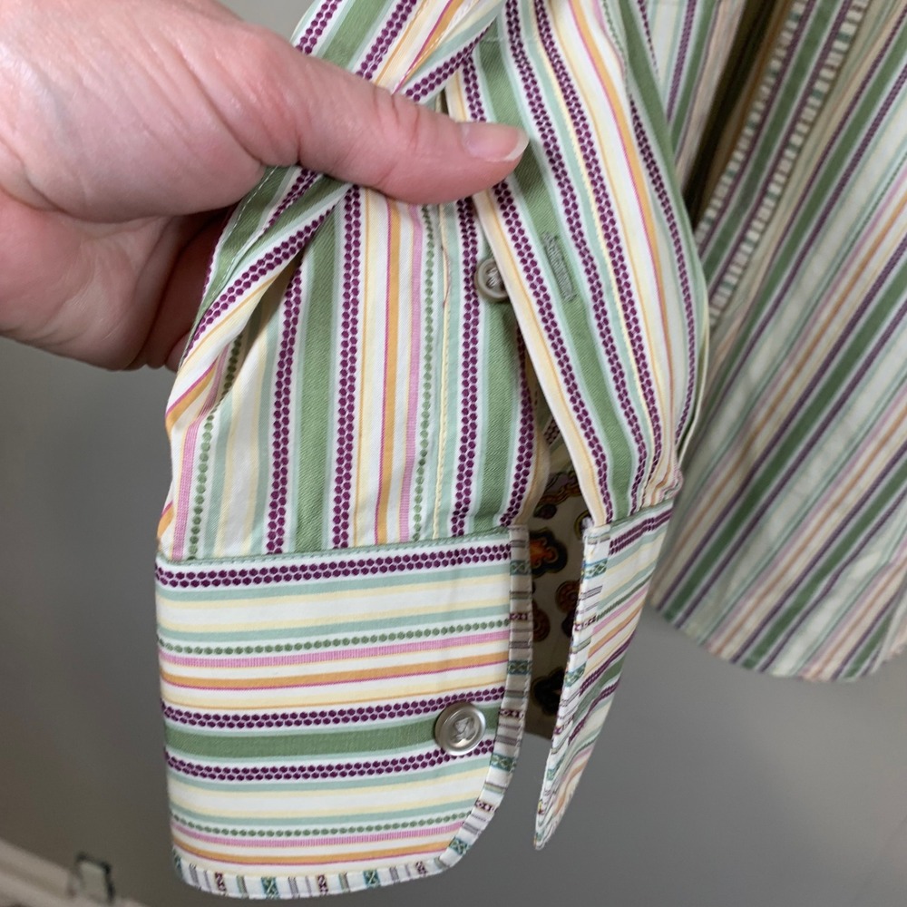 Robert Graham Green/Purple Stripe Long Sleeve Flip Cuff Button Down 2XL - Picture 9 of 16